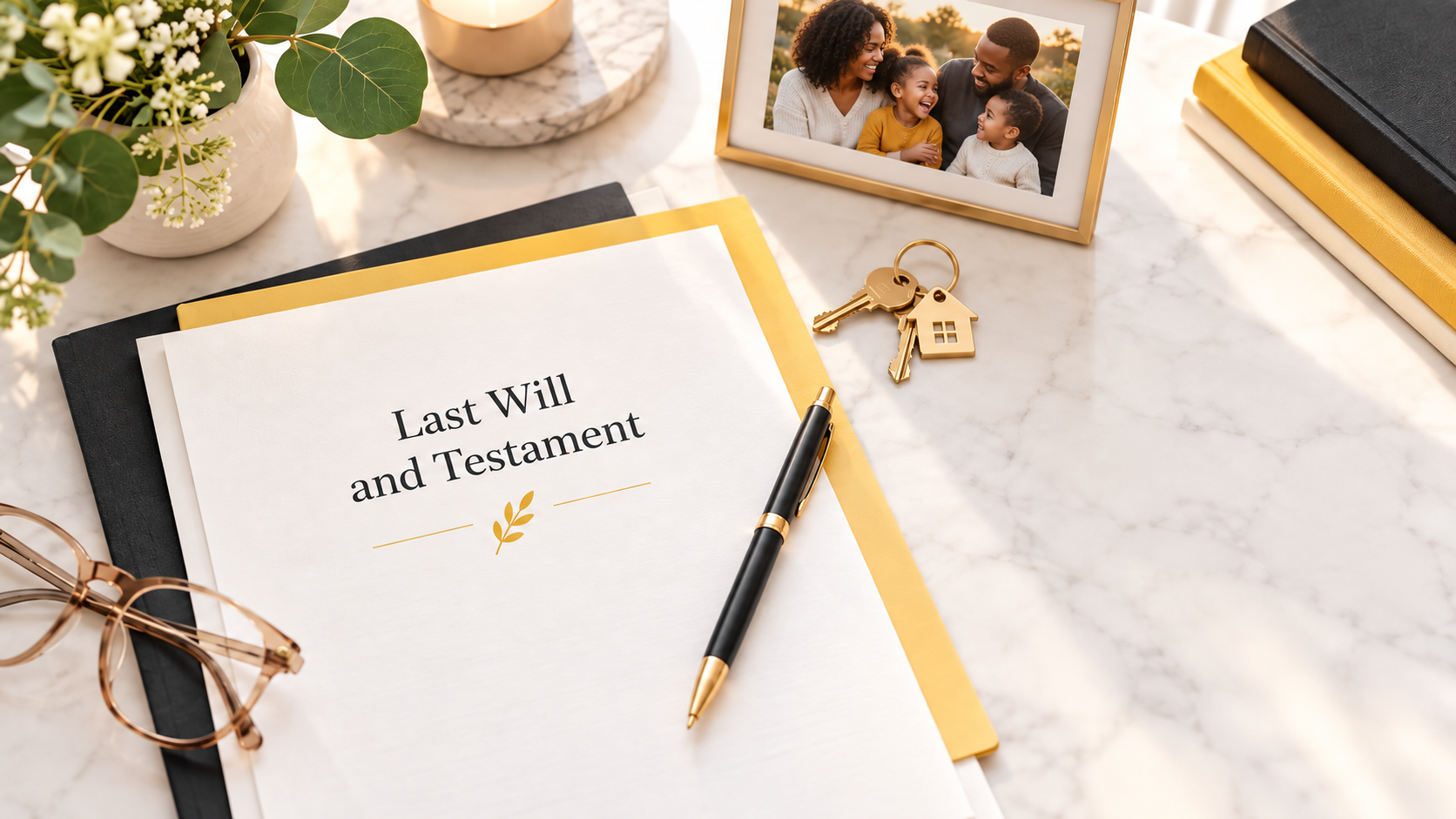 Last Will And Testament With House Keys And A Family Photo Representing Estate Planning In Pennsylvania